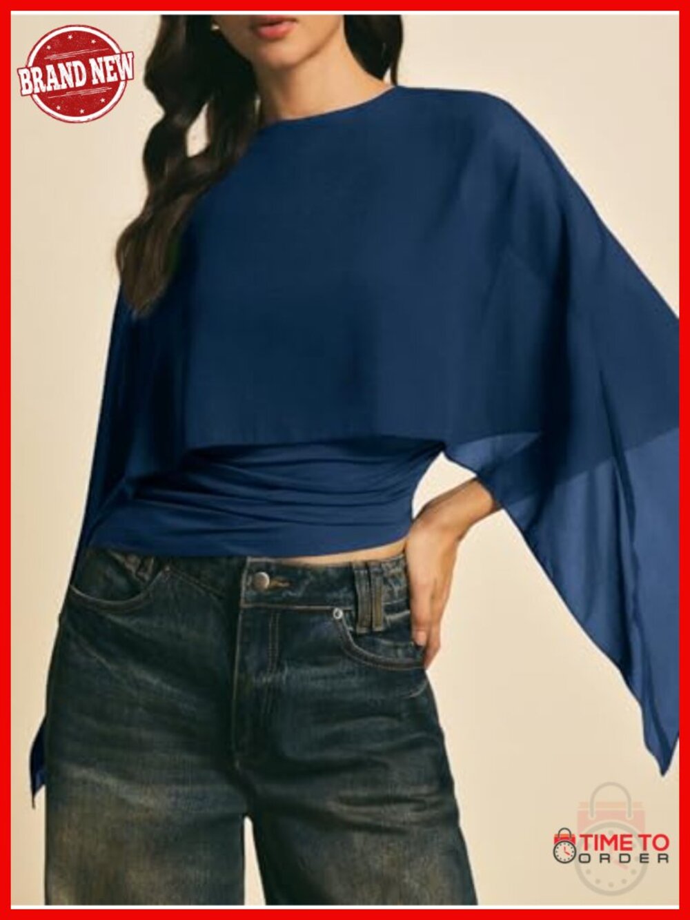 Asymmetrical Sheer Chiffon Blouse 2-in-1 Tank Top Dressy Casual Layered - Picture 2 of 6